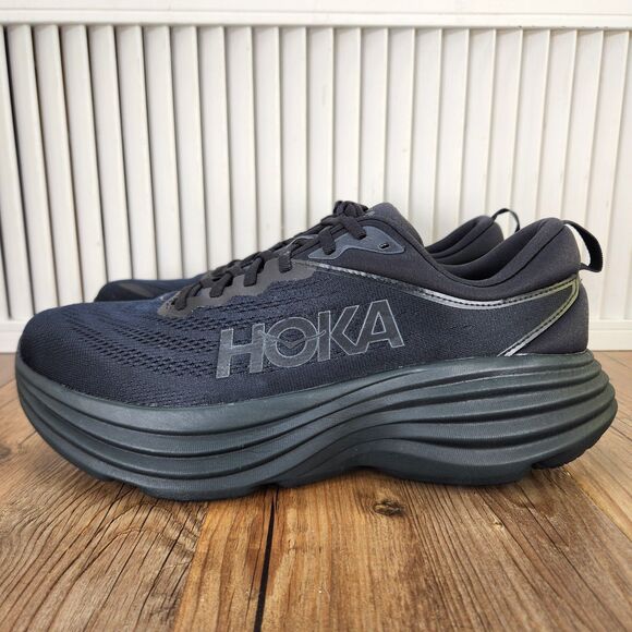 Hoka One One Bondi 8 Mens Sz 11.5 D Triple Black Running Sneakers Shoes 1123202 - Picture 4 of 11